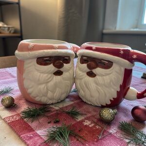 Festive Black Mr & Mrs Santa Ceramic Mug Set - Red & Pink Holiday Coffee Mugs